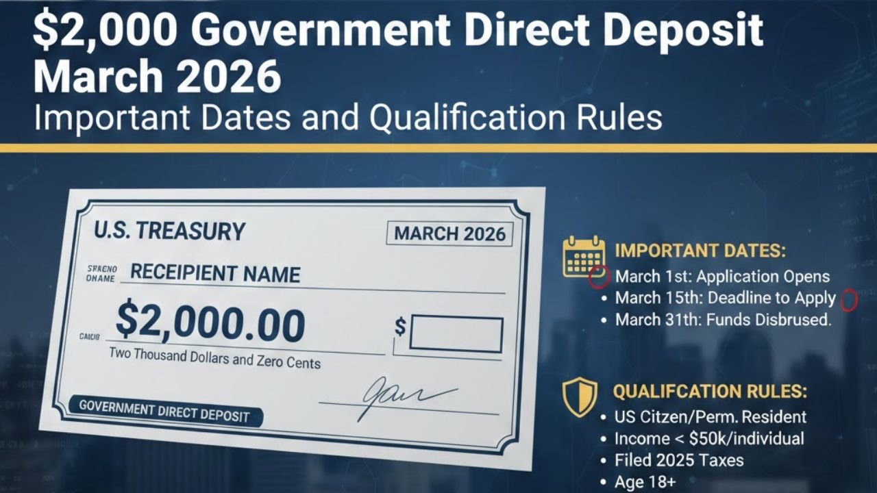 $2,000 Government Direct Deposit March 2026: Important Dates and Qualification Rules