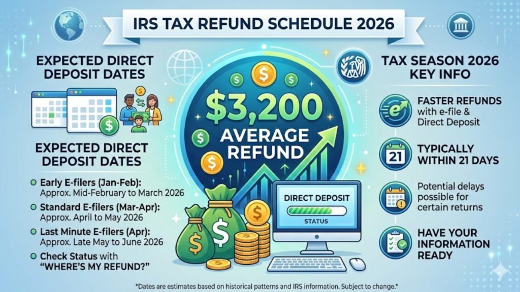 IRS Tax Refund Schedule 2026: $3,200 Average Refund & Expected Direct Deposit Dates