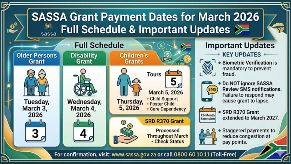 SASSA Grant Payment Dates for March 2026: Full Schedule & Important Updates